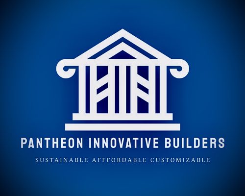 Pantheon Innovative Builders logo of Roman style home.